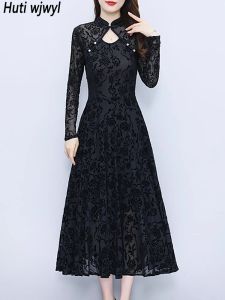 Vestido 2023 Vintage negro estilo Hepburn vestido de mujer ceñido al cuerpo Sexy fiesta noche vestido Midi Otoño Invierno elegante vestido largo Formal de lujo