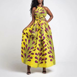 Vestido 2023, nuevo vestido de verano para mujer, trajes con estampado africano Diy, Vestidos sexis con tirantes, falda de fregona con abertura media, Vestidos