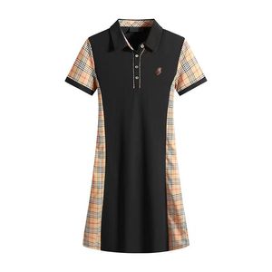 Jurk 2024 nieuwe katoenen revers zwart-wit designer designer casual korte mouwen geborduurde jurk Aziatische maat S-3XL