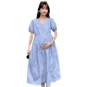 Jurk 773 #2022 Zomer Koreaanse Mode Gedrukt Katoen Moederschap Jurk Een Lijn Slanke Losse Kleding voor Zwangere Vrouwen Zwangerschap kleding