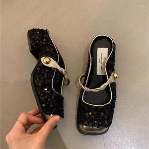 Jurk 843 schoenen muilezels bling dames slippers ontwerper vierkant teen midden hakken slingback sandalen lente mary jane pumps mujer zapatillas 95415