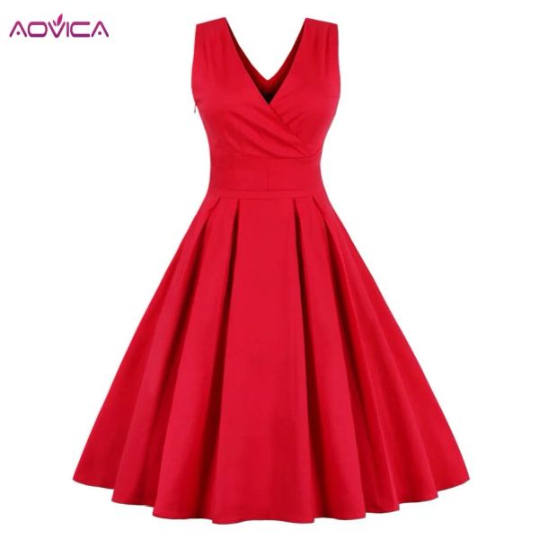 Robe Aovica femmes vêtements été rétro années 50 60 rouge bleu marine robe points Pinup Rockabilly Sexy fête tunique robes robes de fiesta