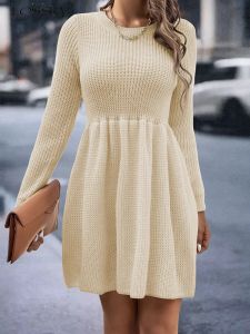 Vestido Otoño Invierno vestidos cortos tejidos para mujeres elegante blanco Simple suéter vestido Casual moda Aline nuevo en vestidos 2023