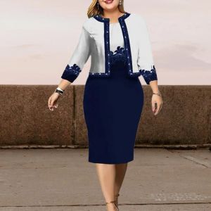 Robe belle dame été printemps tenue gaine col rond robe fête manteau robe ensemble grande taille dame été printemps tenue