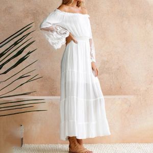 Jurk Mooie witte kanten strandjurk met lange mouwen voor dames Boheemse stijl losse pasvorm jurk voor bruiloften en feesten