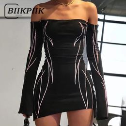 Robe Biikpiik imprimé Sexy mini robe Style motard à manches longues bodyshaping robes élégantes pour les femmes automne mode tenues maigres