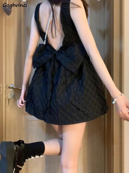 Robe bretelles noires robes femmes Mini dos nu doux robe de bal princesse mode solide tendre robes fille Style coréen Chic adolescents