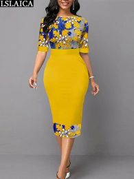 Vestido ajustado vestidos para mujeres 2023 diseñador de lujo elegante ropa de mujer barata y envío gratis media manga streetwear amarillo nuevo