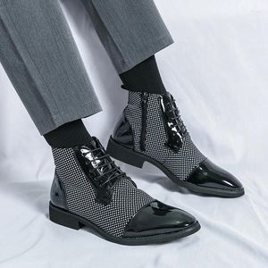 Dress Boots High Man Elegant Top Pointed Teen Shoes Men S Formele Comfortabele Zipper Men Black enkel Botines Hombre Botine