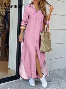 Robe Cardigan Robe Casual Irrégulière Femmes Maxi Robe D'été Solide Col En V À Manches Longues Dames Robe Bouton Vacances Vintage Streetwear