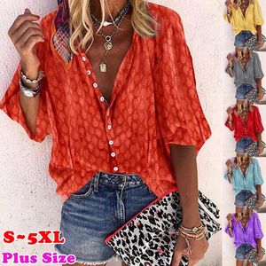 Jurk Casual blouse shirts losse v-hals dames shirt met halve mouwen bedrukt tops knop omhoog vintage streetwear plus maat s5xl tuniek