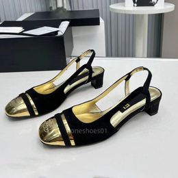 Zapatos de canal de vestir Diseñador de lujo Moda Sandalias de tirantes de tacón grueso Mujeres Ballet Zapatos náuticos de fondo plano Suelas de albaricoque Sandalias de cuero de corte bajo francés