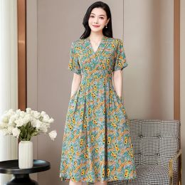 Jurk Chique en Elegante Vrouw Bloemenjurk Koreaanse Stijl 2023 Nieuwe Casual Lange Jurken voor Vrouwen Zomer Vintage Kleding Hoge Kwaliteit