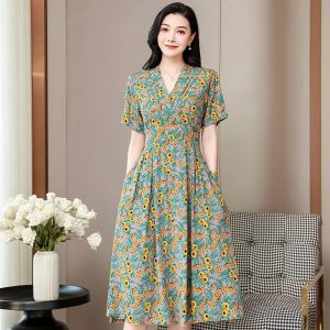 Vestido elegante y elegante para mujer, vestido Floral de estilo coreano, vestidos largos informales para mujer, ropa Vintage de verano de alta calidad 2023