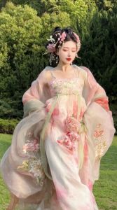 Jurk Chinese Hanfu-jurk Dames Pioenroos Bloemborduurwerk Shirt met grote mouwen Goden Tang-dynastie Lente zomer 2024 Vintage Hanfu-sets