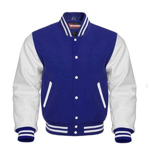 Dress Club International Varsity Letterman-honkbaljack voor heren, met een wollen body en mouwen van echt leer