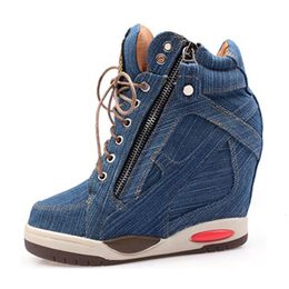 Hobe comemore féminin en denim cales de baskets hautes hautes plate-forme de mode décontractée Femme zipper chaussures vulcanisées de fond épais grand taille 41 230419