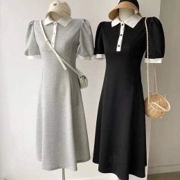 Robe Couleur contrastée une pièce robes polo coréennes pour femmes 2022 été Kawaii fée robe longue robe d'été robes lâches robes femme