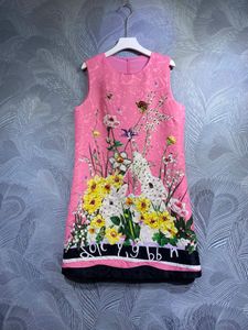Vestido Diseñador Moda Animal Flower estampado hecho a mano Spring/verano 2023 Manga corta Vestido redondo redondo Monocromo S-XL