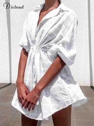 Robe DICLOUD Blanc Chemise À Carreaux Robe Femmes Été 2022 Plage Paréo Coverup Robe D'été Décontracté Tunique De Fête Sexy Coton Femme Robe