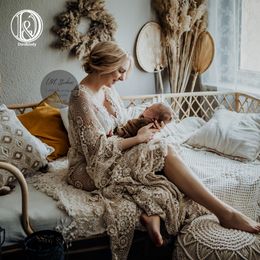 Dress Don&judy Boho Maternity Cardigan Dress for Photo Shoot Props Bohemian Vneck Pregnancy Women Photography Embroidery Cotton Robe