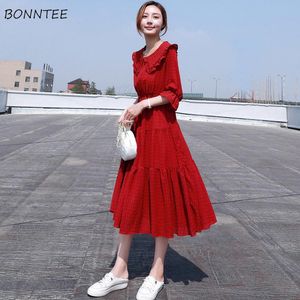 Robe robe femme mousseline simple coloré Peter Pan Collar 2021 Casual Elegant Allmatch Female esthétique Overfashioned Corée Style