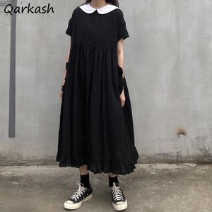 Jurk Jurk Vrouwen Japanse College Stijl Zomer Zoete Peter Pan Kraag Kawaii Ruches Korte Mouw Tiener Meisje Zwart Gothic losse Chic