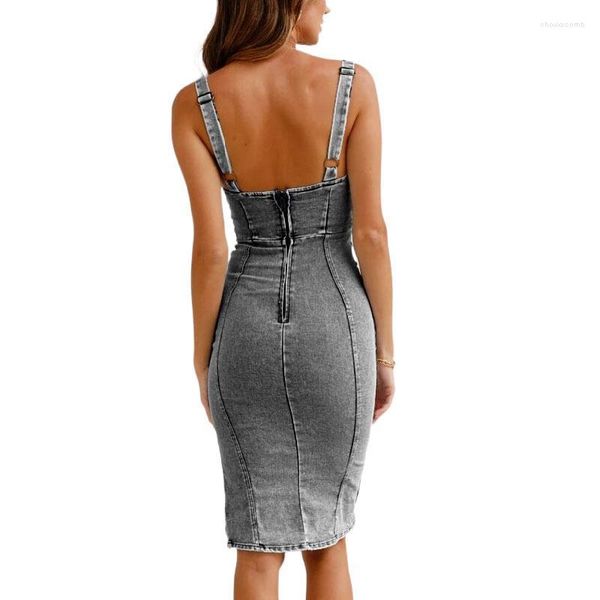 Robe robes mode vêtements Denim lavé femmes joli noir fendu 2023 Stretch décontracté irrégulier sans manches