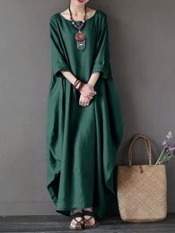 Robe robe pour femmes 2022 Vintage en lin en coton robe ronde manches longues robes élégantes pour femmes robe de style country