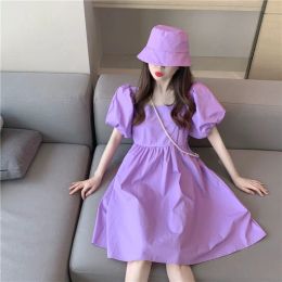 Vestidos para mujer 2023, ropa Kawaii, vestido morado para mujer, bonito vestido de cumpleaños de hada Midi de algodón, nuevas características estéticas en una sola pieza