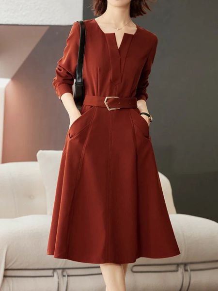 Robe Robes pour femmes 2024 nouveau automne à manches longues solide Robe longue coréenne élégante robes de soirée Streetwear femmes vêtements Robe