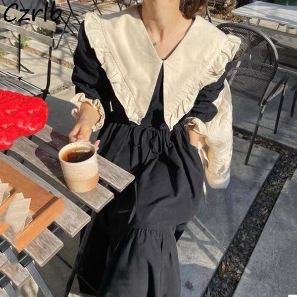 Robe robe femme vêtements Peter Pan collier automne Nouveau style français vintage noir allmatch décontracté quotidien streetwear chaud