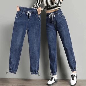 Vestido de cintura elástica jeans rua coreano feminino jeans azul moda tornozelo comprimento calças jeans novo 2023 feminino casual algodão selvagem jeans 3xl