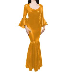 Jurk Elegante Zeemeermin Dame Jurken Gewaad Glanzend Metallic Clubwear Flare Mouw Lange Jurk voor Vrouwen Oneck Bodycon Jurk Plus Size 7XL