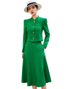 Robe élégante printemps automne dames jupe formelle costume femmes femme gris rouge vert noir à manches longues deux pièces ensemble pour vêtements de travail