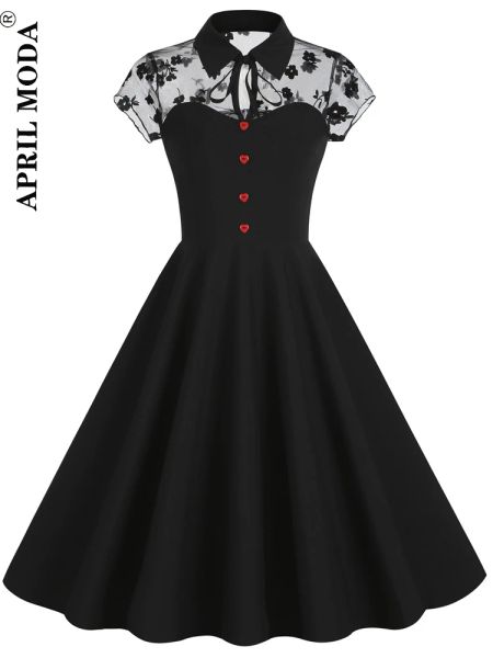 Vestido Elegante Mujer Vintage Casual Vestido Swing Gótico Punk Túnica Midi Vestido De Manga Corta Fiesta Ajustado Y Acampanado Vestidos Negros