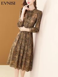 Robe EVRISI – robe florale en mousseline de soie pour femmes, tenue élégante, col à volants, manches lanternes marron, style bohème, automne 2023