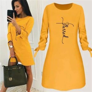 Jurk Faith Cross Ronde Hals Effen Kleur Strik Jurk Gezegend Strand Vrouwen Vintage Flamingo Blouse T-shirt Jurk Goedkope Kleding