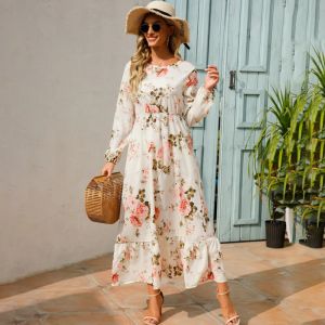 Robe Mode Robe de plage dames Boho imprimé fleuri robes élégantes femme décontracté Chic à manches longues Maxi robes pour femmes 2022 Robe