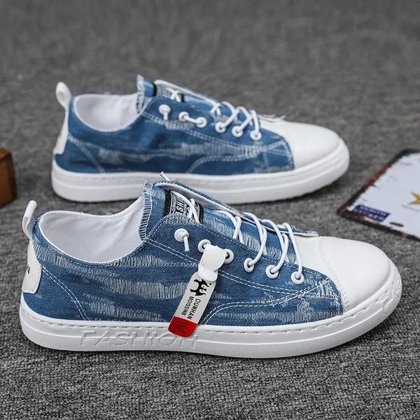 Habiller la mode bleu toile masculine anti-odor jeans chaussures mâles homme denim mods de trahis schahons garçons slip on baskets 230311