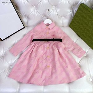 Jurk voor meisje mode babykleertjes Riem decoratie Kids japon Maat 110-160 CM Lange mouwen revers Kind rok Sep20