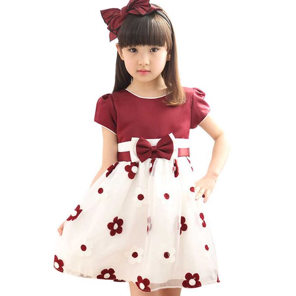 Vestido para niñas Big Bow Girl Child Floral Princess Kids Patchwork Costume 6 8 10 12 14 210528