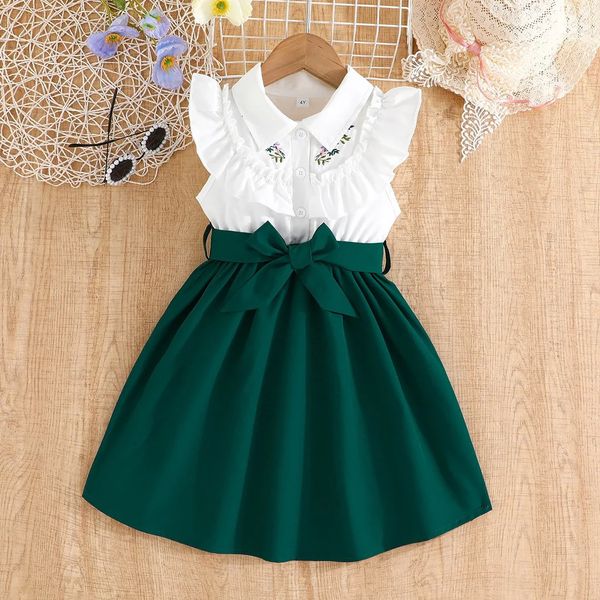 Robe pour les enfants de 27 ans anniversaire à volants brodées sans manches émeraude princesse verte princesse ootd pour bébé fille 240423