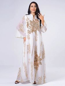 Vobe pour femmes marocain kaftan dinde arabe jalabiya blanc islamique ethnique robe eid paillettes brodées Abaya 240412