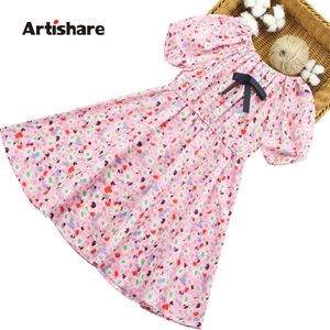 Robe Fille Motif Floral Filles Robe De Soirée Enfants Arc Robe Enfants D'été Filles Vêtements 6 8 10 12 14 Q0716