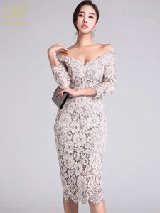 Jurk H Han Koningin Koreaanse Stijl Elegante Kant Potlood Bodycon Jurk Vrouwen 2018 Sexy Speciale Gelegenheid Jurken Slanke Koude Schouder vestidos