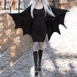 Vestido Disfraz de Halloween Vestidos góticos con mangas de ala de murciélago para mujer Vestido ajustado liso Vestidos de fiesta de Halloween vintage Vestido femenino