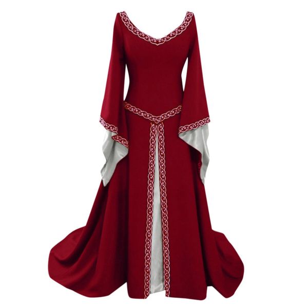 Vestido Halloween Mujer Princesa Medieval Vestido De Manga Acampanada Poliéster De Gran Tamaño Flaco Mujer Retro Palacio Renacimiento Vestido De Fiesta Gótico