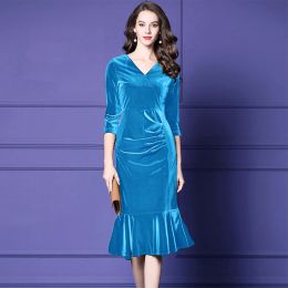 Robe HANZANGL marque grande taille femmes gros mm robes en velours 2023 femme longue section robe sirène M ~ 4XL livraison gratuite
