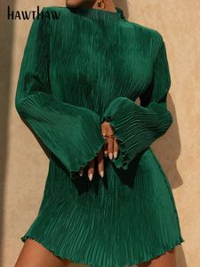 Robe hawthaw femmes élégantes manches longues streetwear bodyconn green automne mini robe 2022 vêtements d'automne articles en gros pour affaires